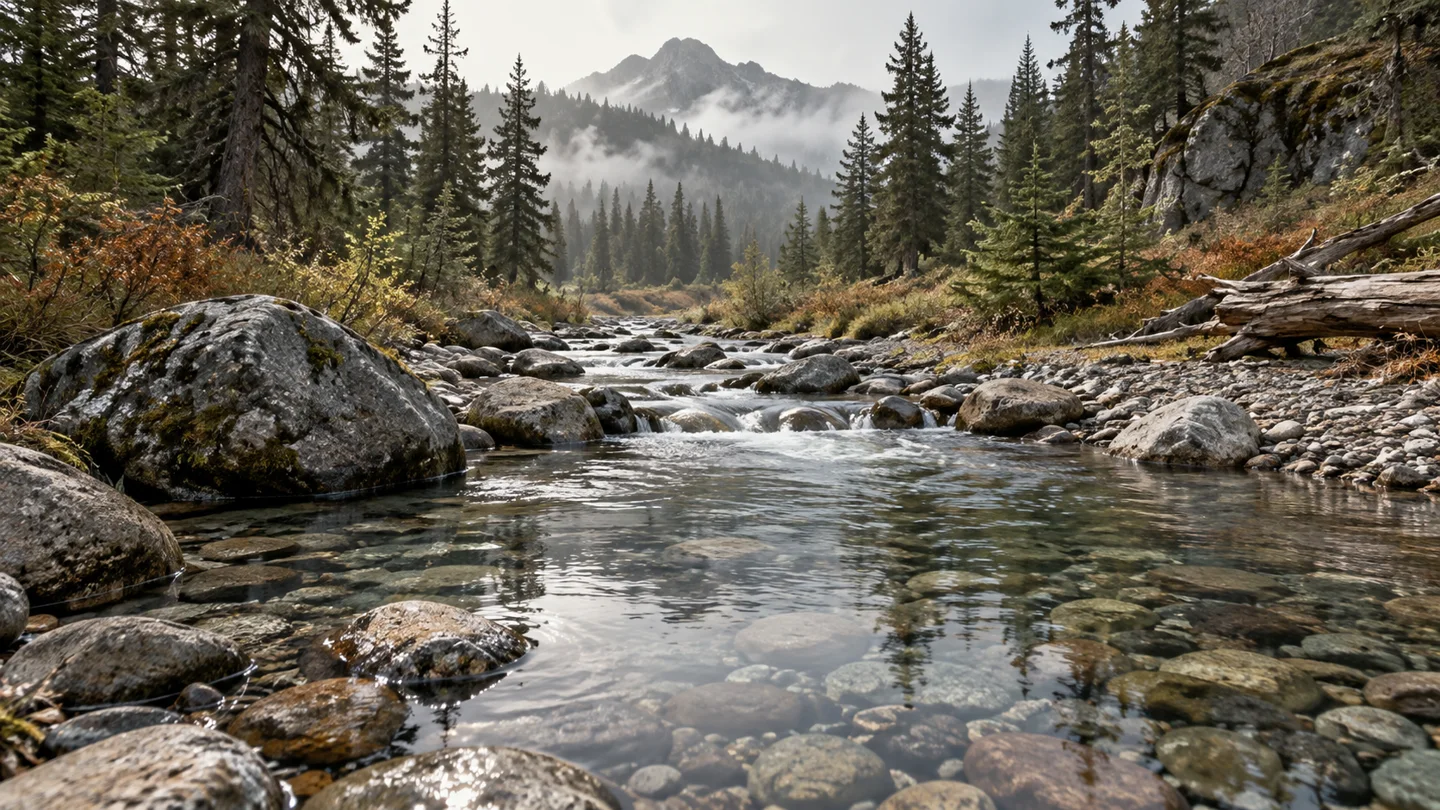 Illustrated creek landscape