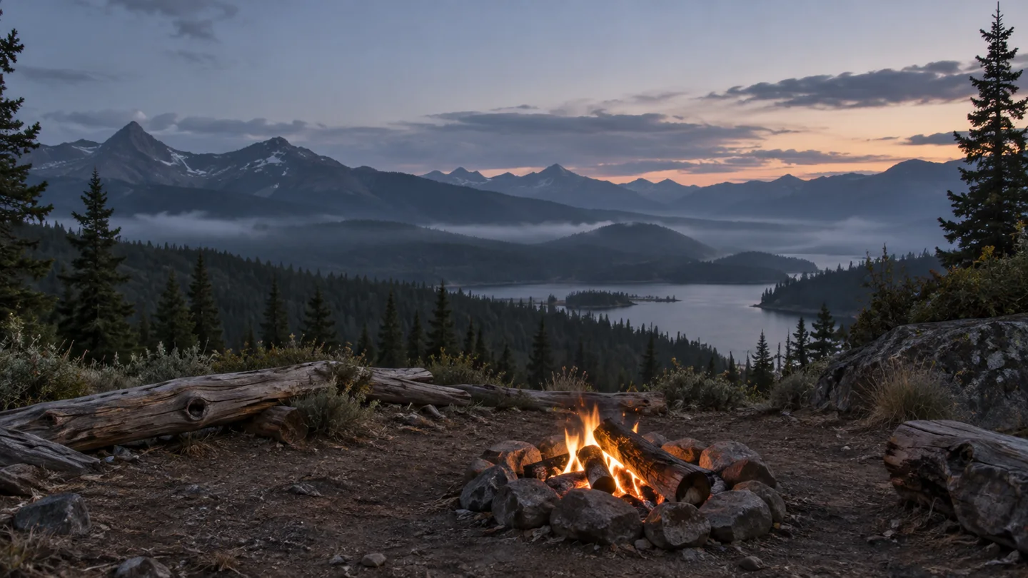 Illustrated firelight landscape